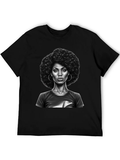 Afro Woman Graphic Print Black T-Shirt