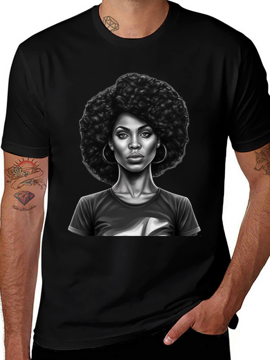 Afro Woman Graphic Print Black T-Shirt