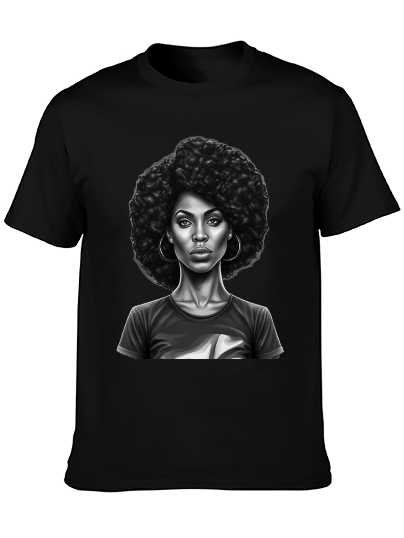 Afro Woman Graphic Print Black T-Shirt