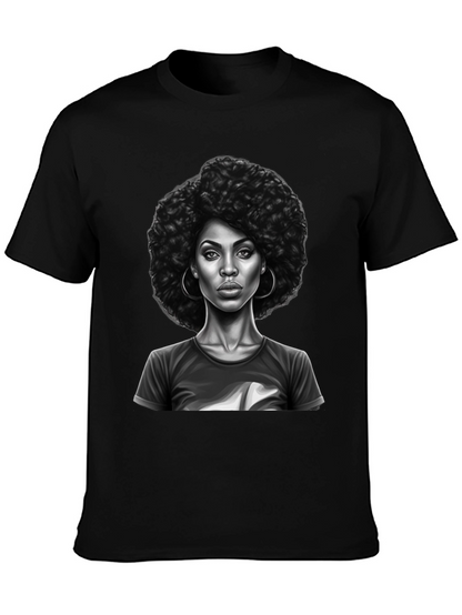 Afro Woman Graphic Print Black T-Shirt