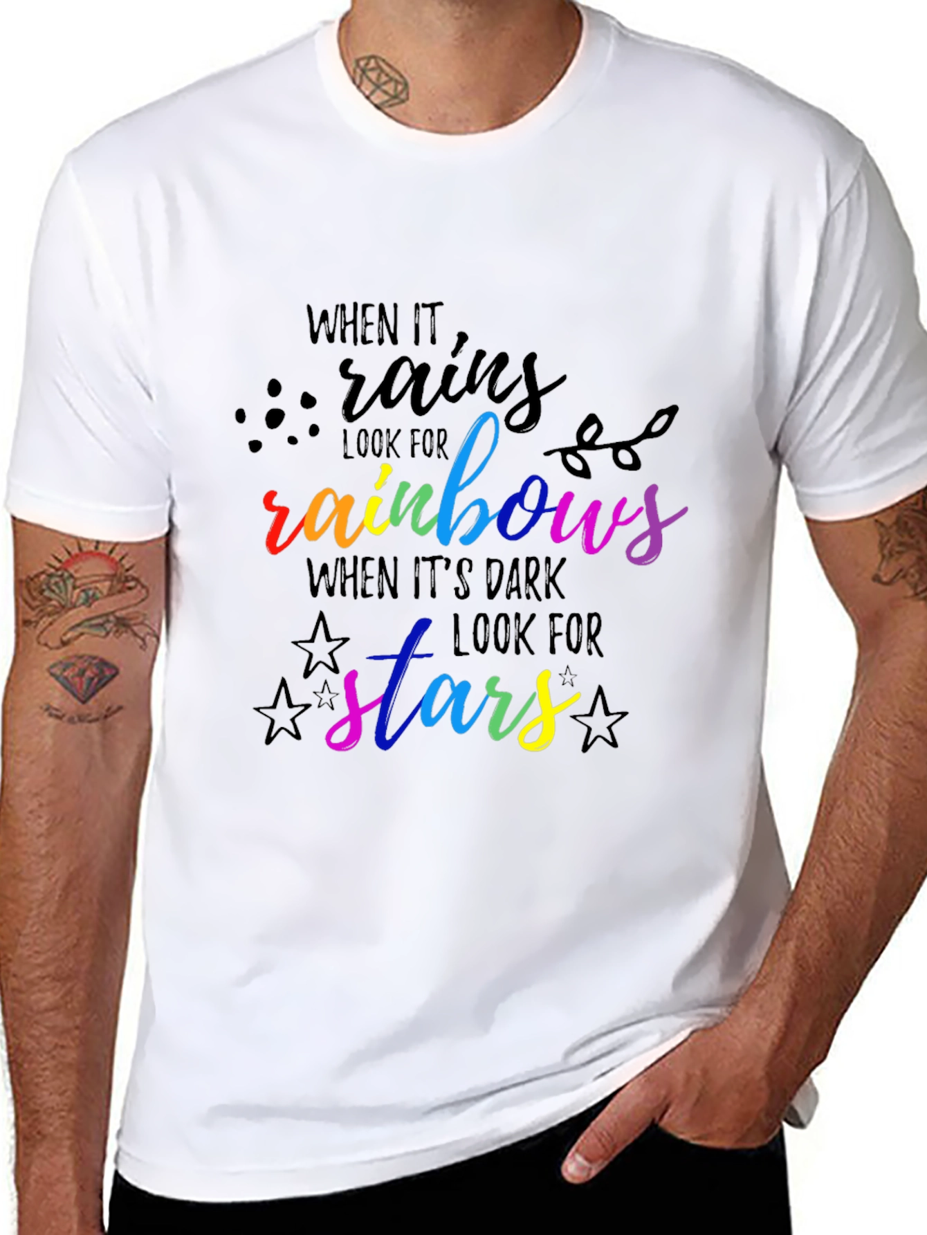 Rainbow & Stars Graphic Tee - Inspirational Quote Shirt