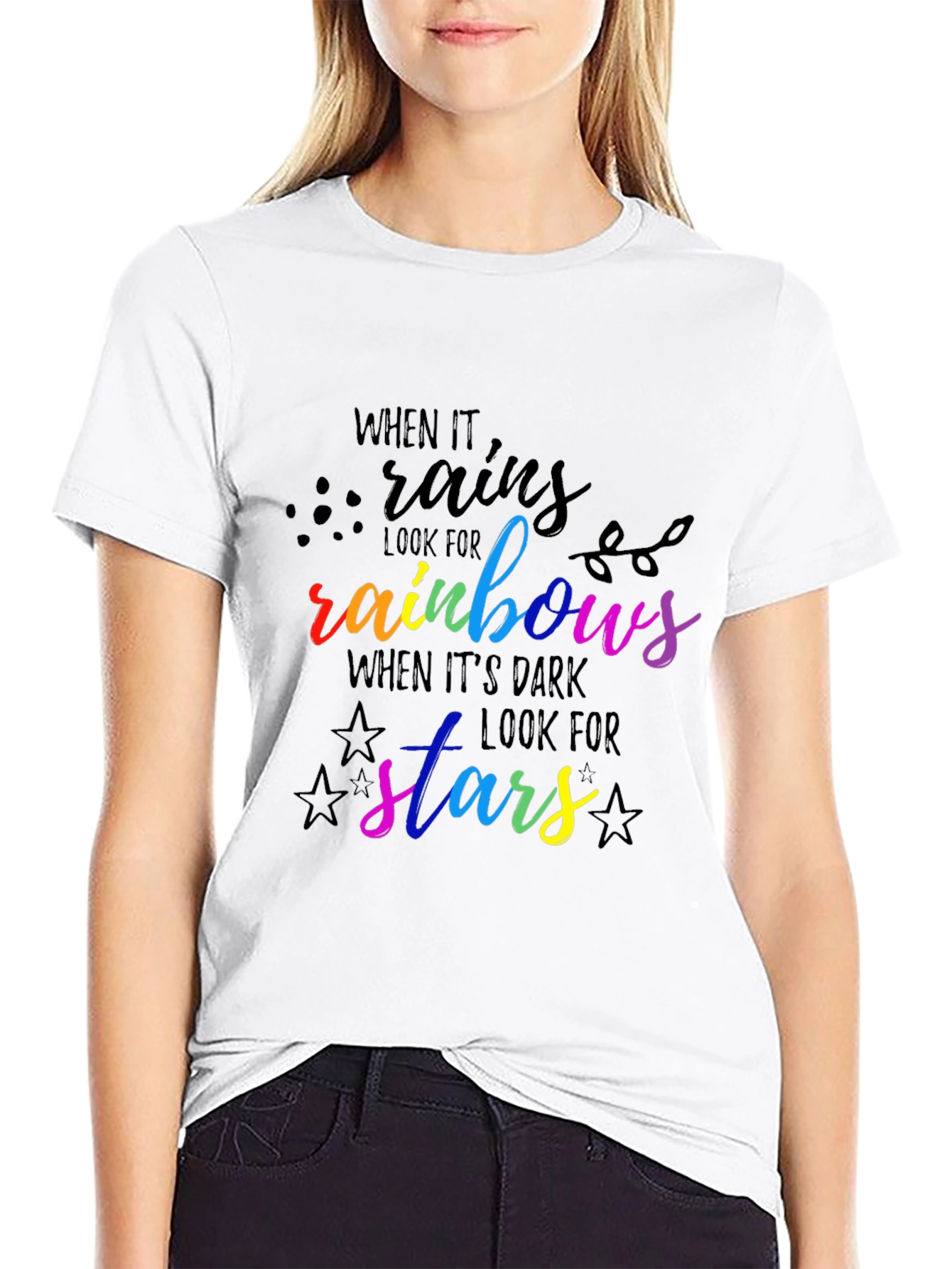 Rainbow & Stars Graphic Tee - Inspirational Quote Shirt