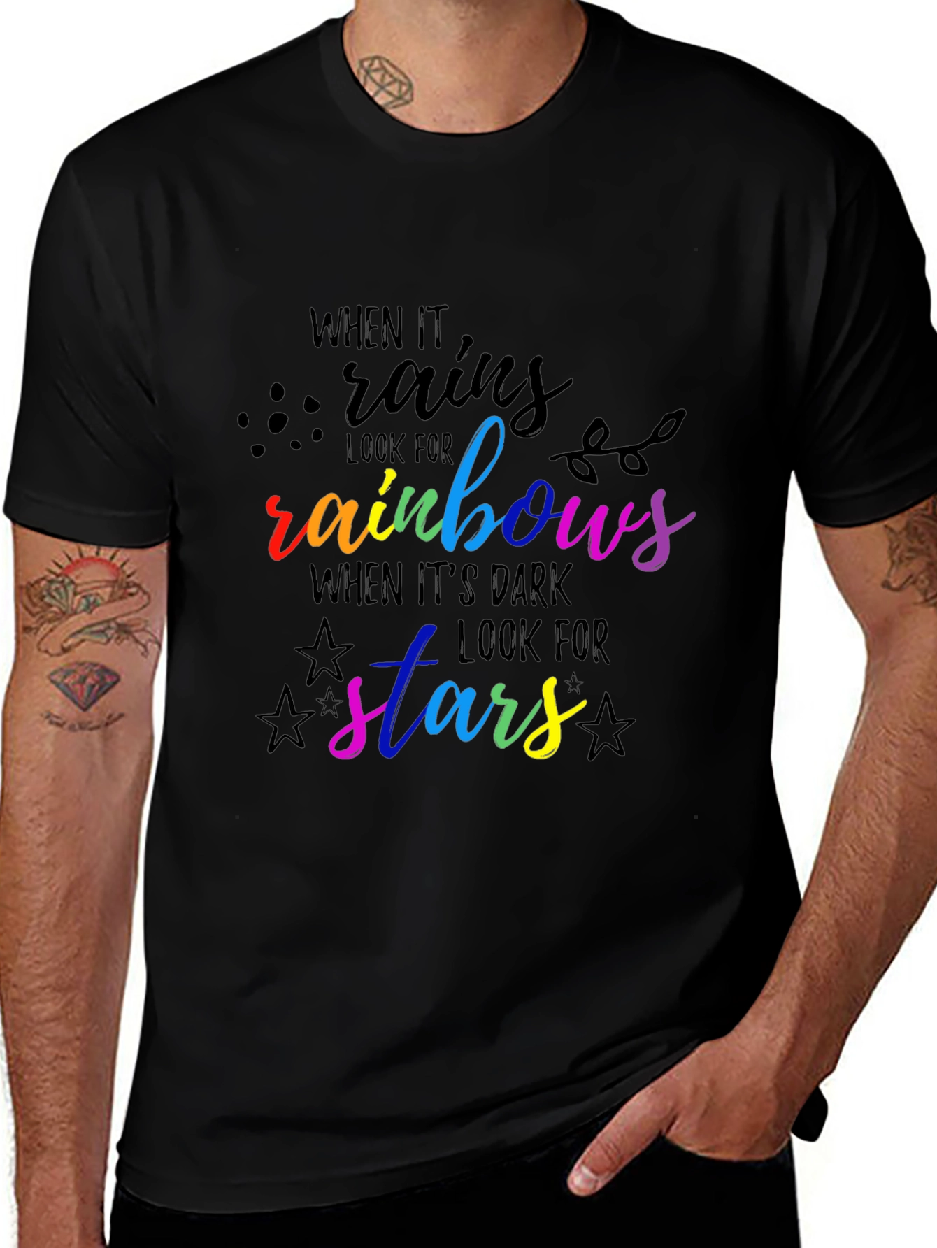 Rainbow & Stars Graphic Tee - Inspirational Quote Shirt