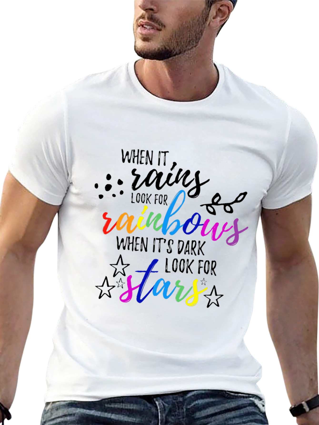Rainbow & Stars Graphic Tee - Inspirational Quote Shirt