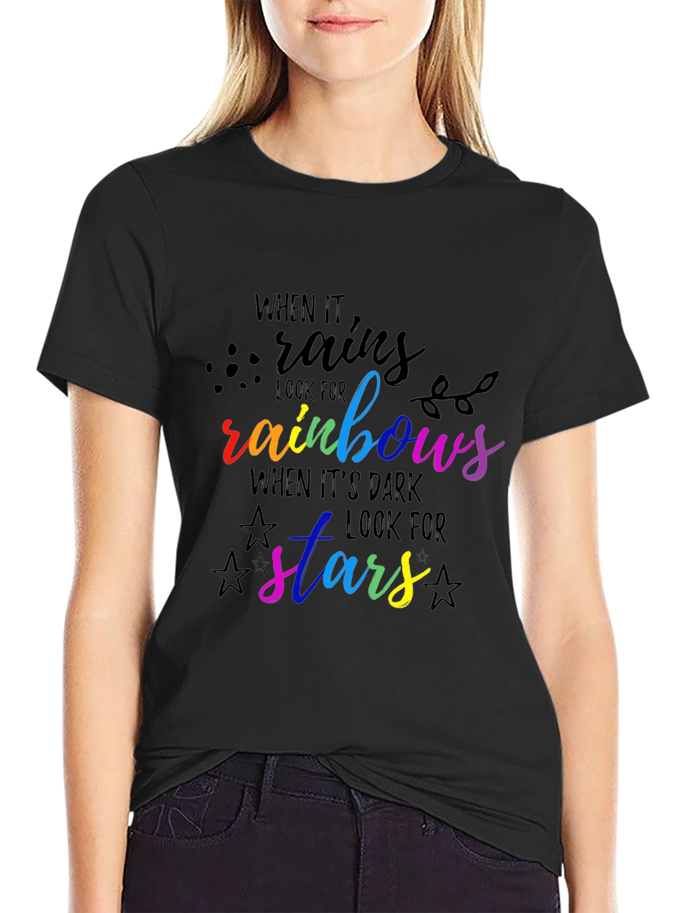 Rainbow & Stars Graphic Tee - Inspirational Quote Shirt