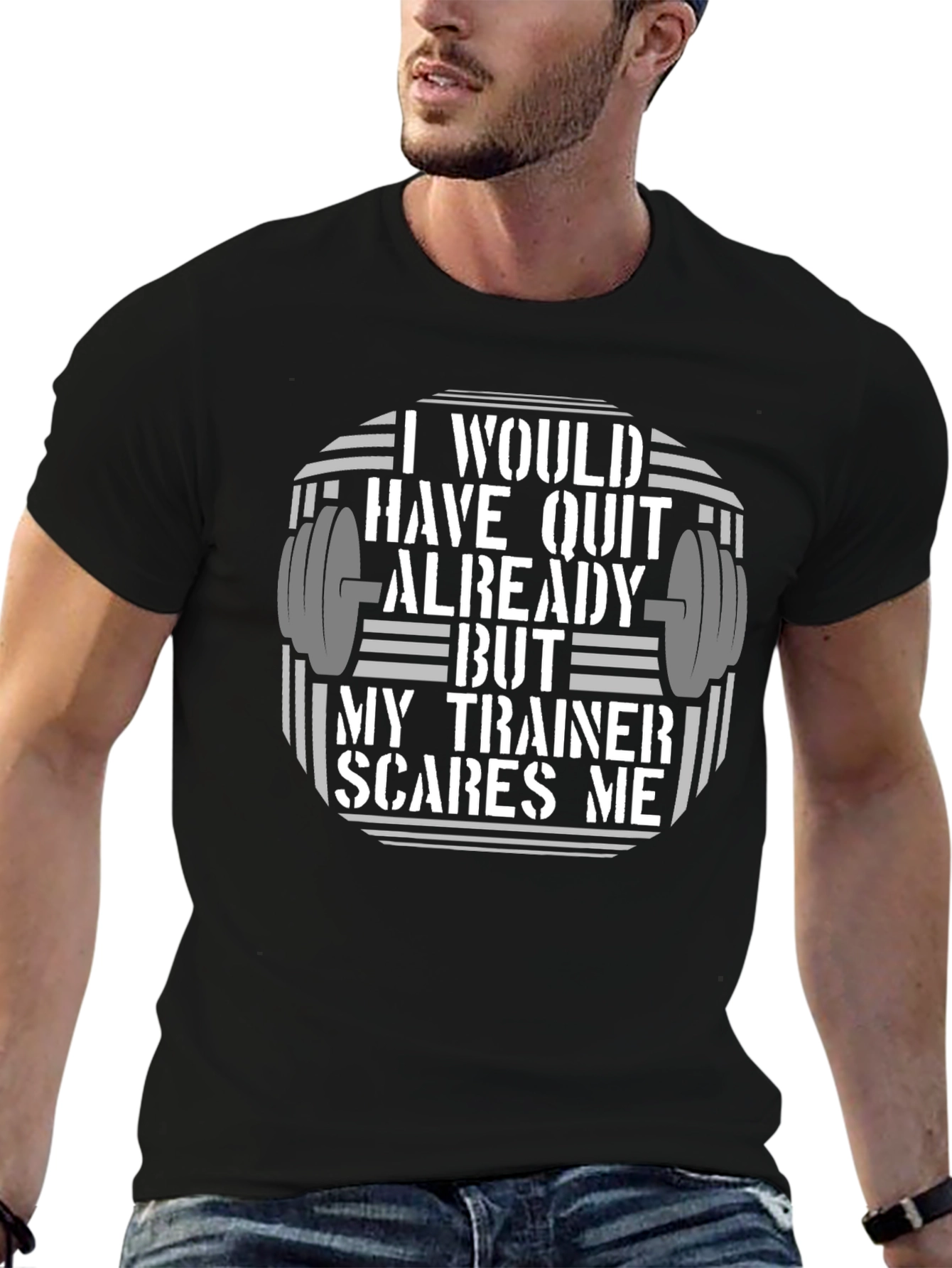 Funny Workout T-Shirt: My Trainer Scares Me