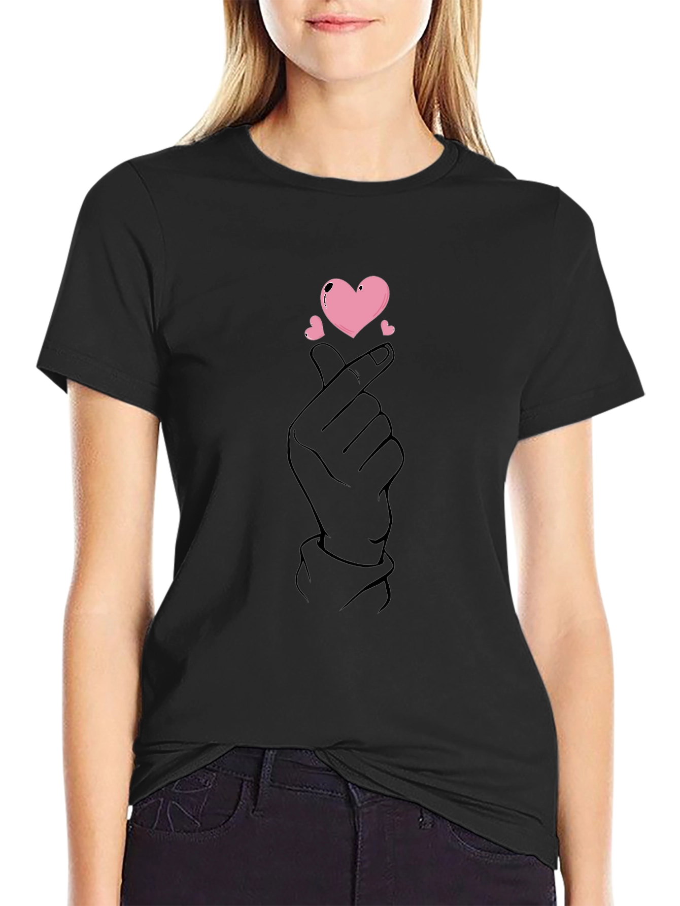 Finger Heart Gesture Graphic Tee - Love Sign T-Shirt