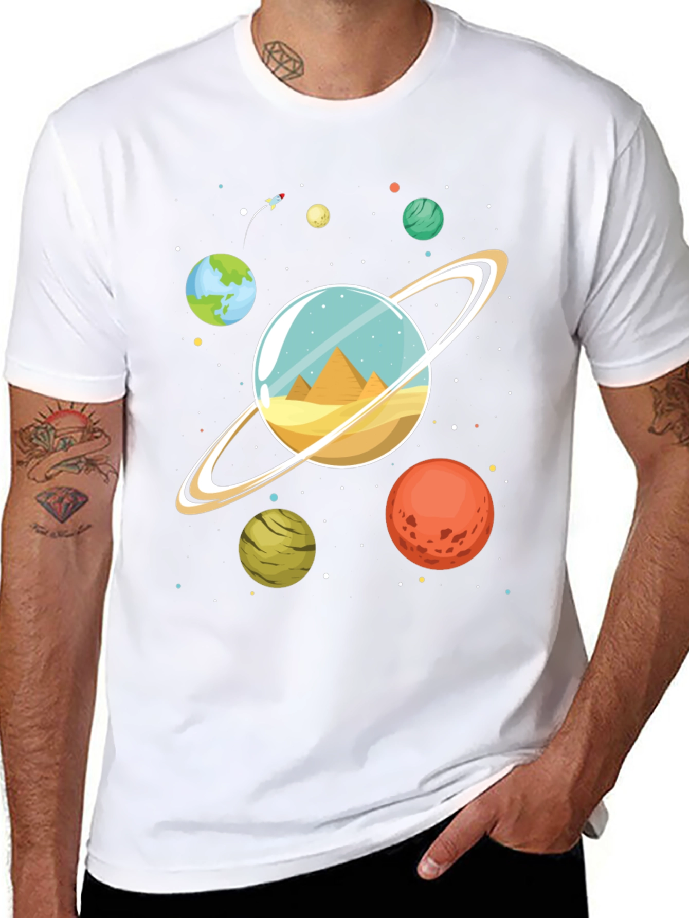 Planetary Pyramids Graphic T-Shirt - Space Adventure Tee