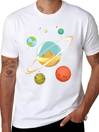 Planetary Pyramids Graphic T-Shirt - Space Adventure Tee
