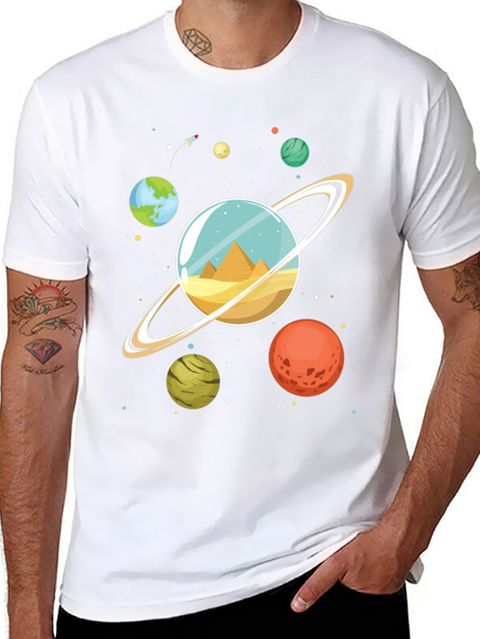 Planetary Pyramids Graphic T-Shirt - Space Adventure Tee