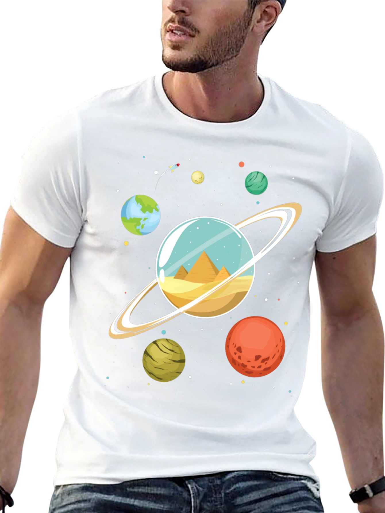 Planetary Pyramids Graphic T-Shirt - Space Adventure Tee