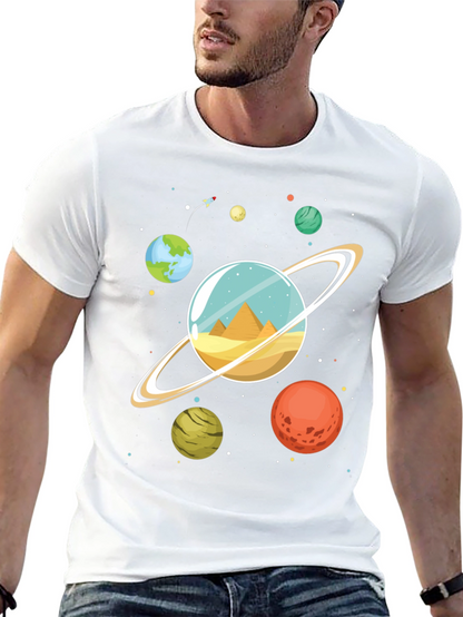 Planetary Pyramids Graphic T-Shirt - Space Adventure Tee