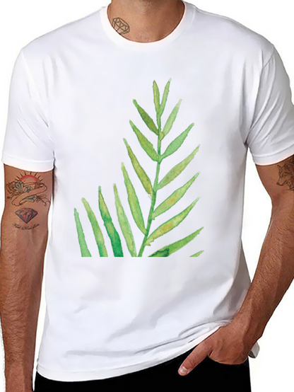 Green Leaf Print Black T-Shirt