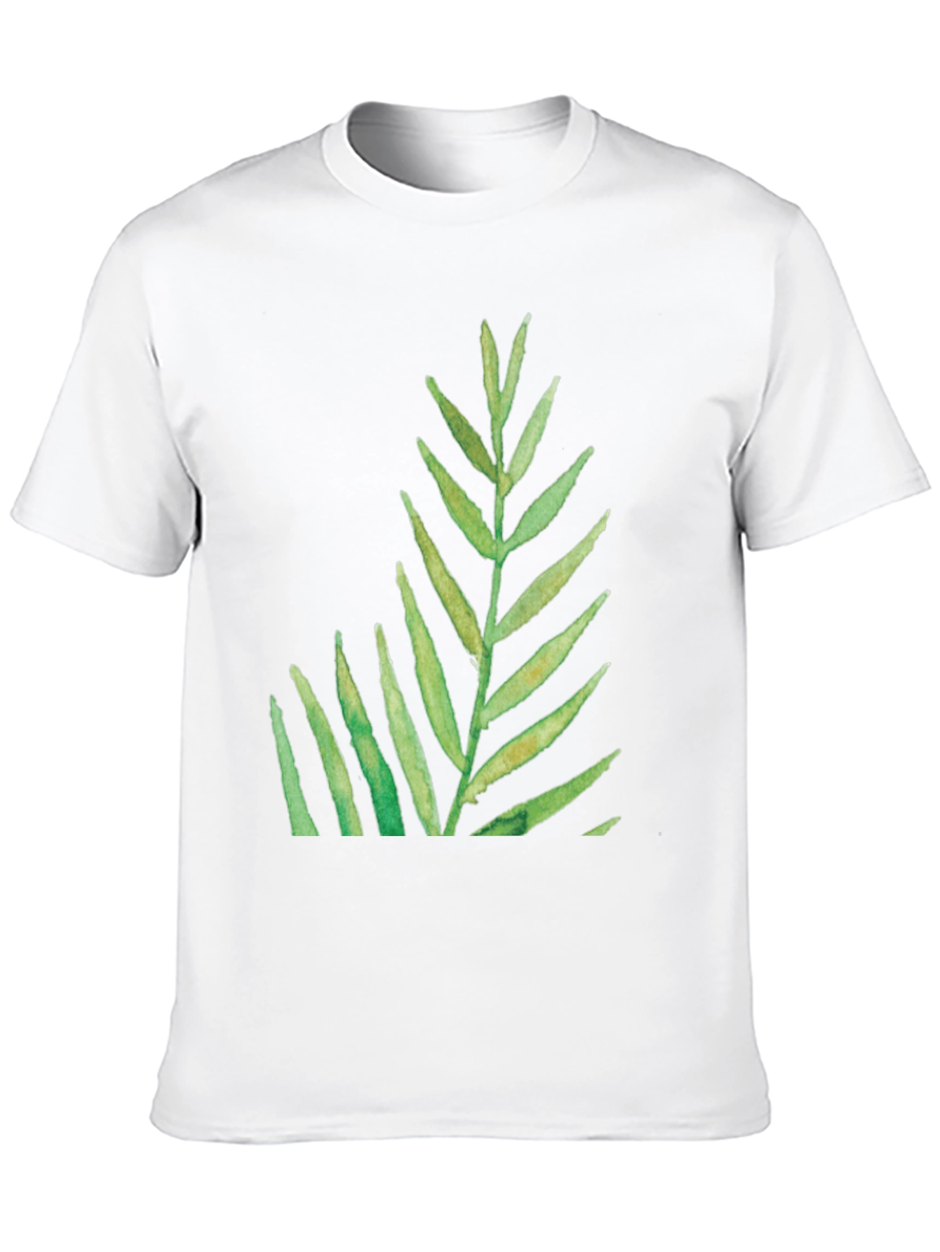 Green Leaf Print Black T-Shirt