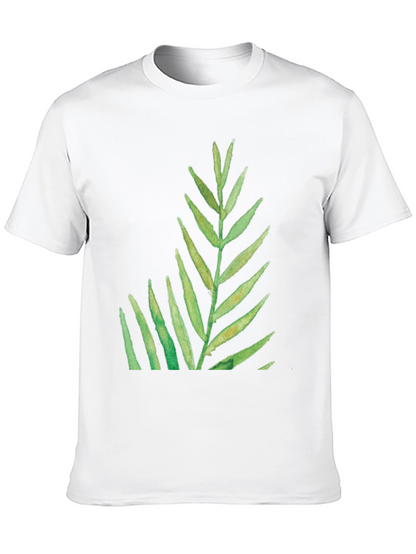 Green Leaf Print Black T-Shirt