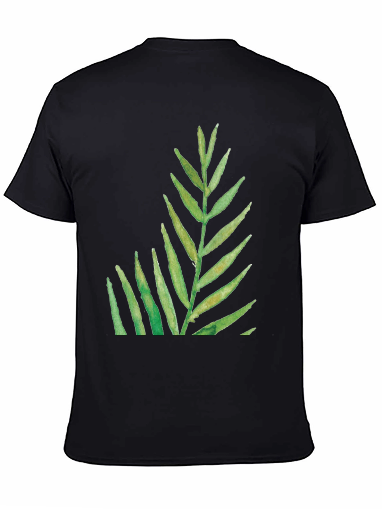 Green Leaf Print Black T-Shirt