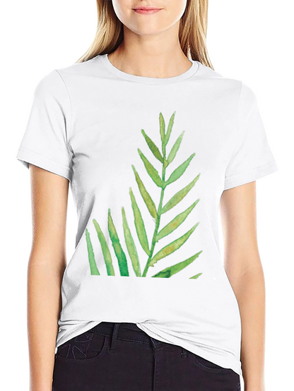 Green Leaf Print Black T-Shirt