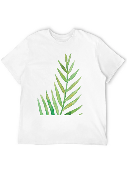 Green Leaf Print Black T-Shirt