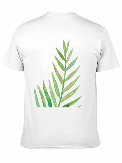 Green Leaf Print Black T-Shirt