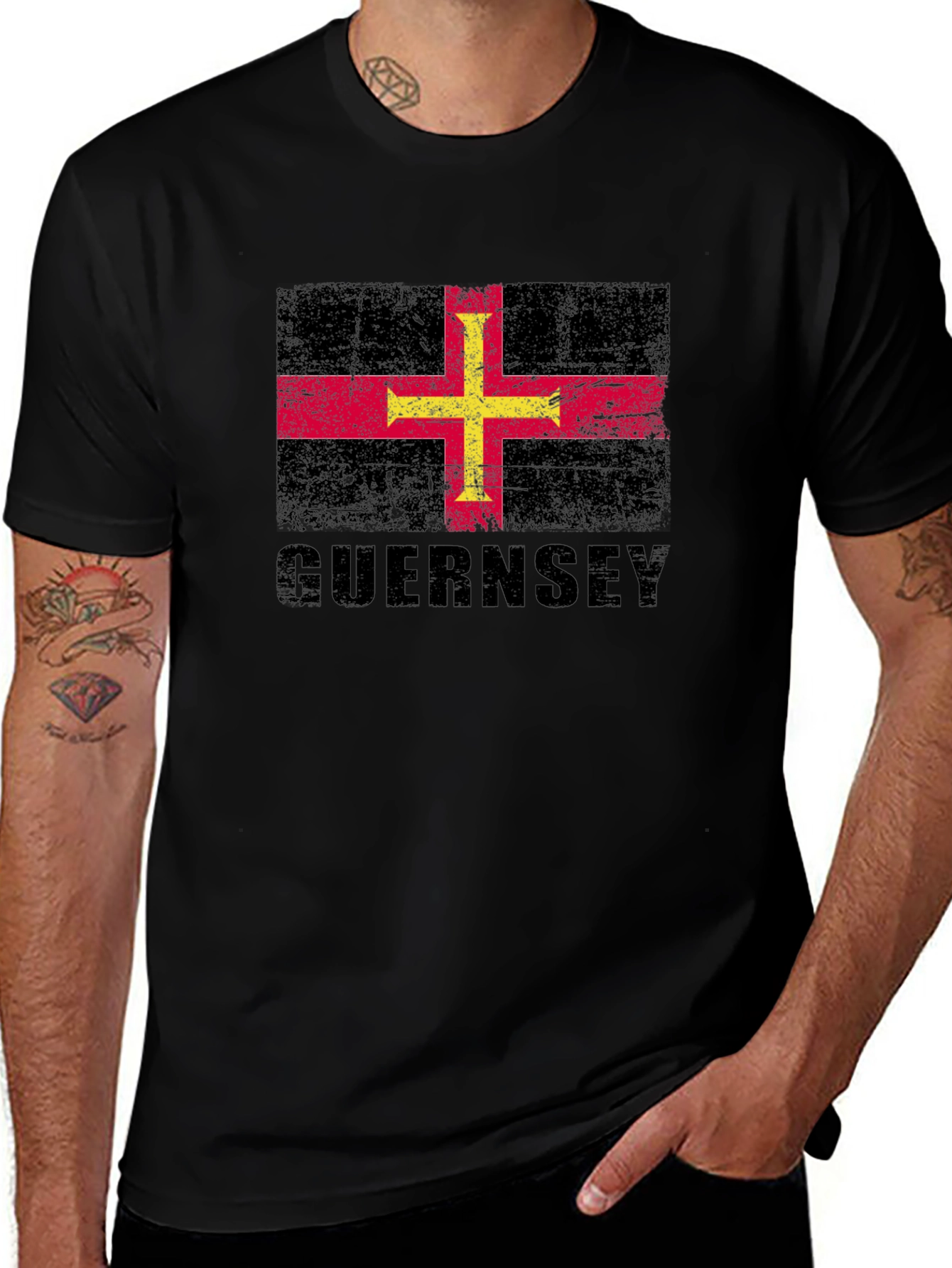 Guernsey Flag T-Shirt - Distressed Design