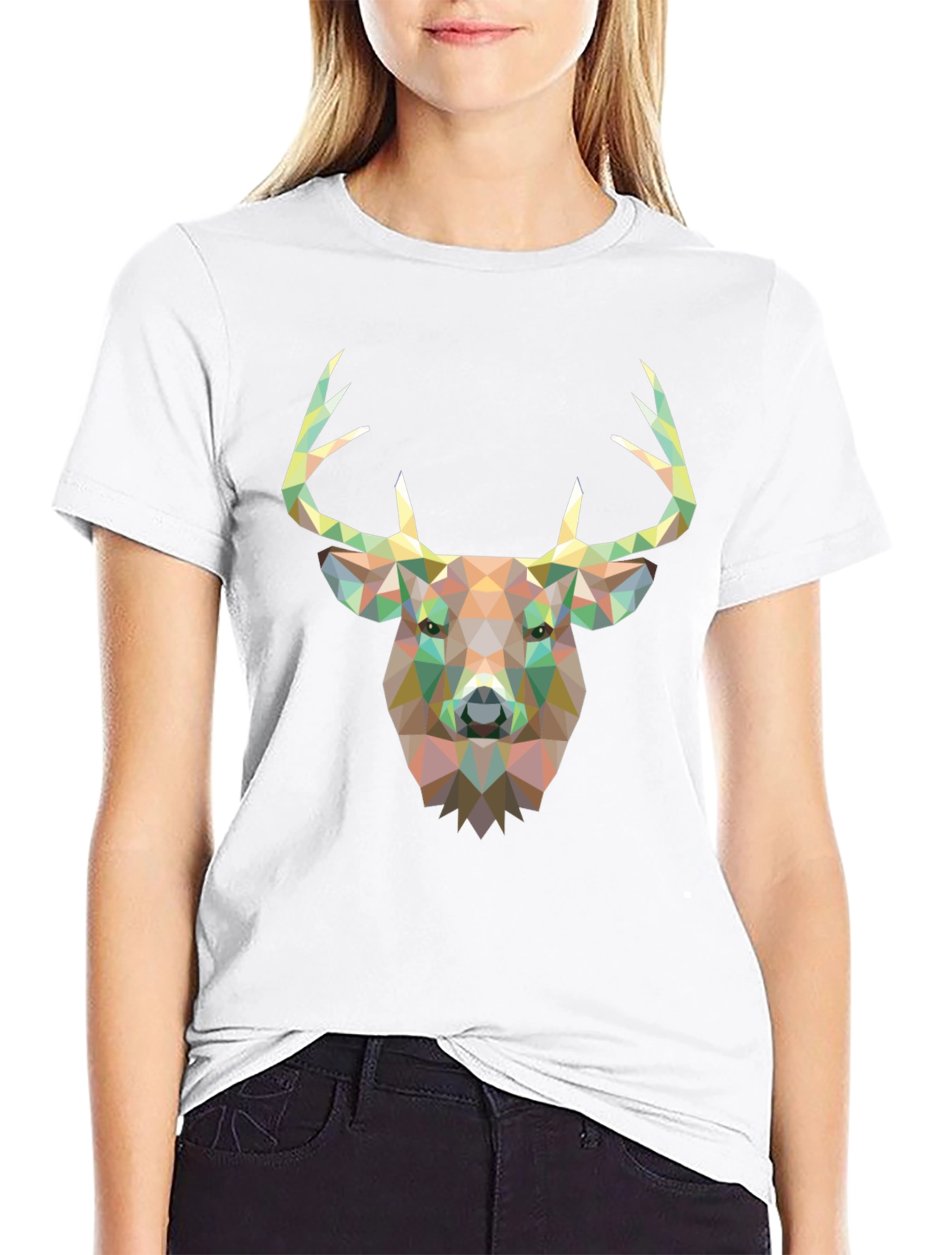 Geometric Deer Head Graphic Black T-Shirt