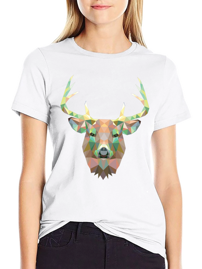 Geometric Deer Head Graphic Black T-Shirt