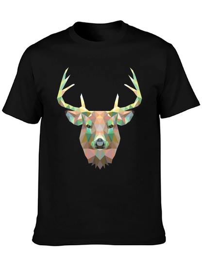 Geometric Deer Head Graphic Black T-Shirt