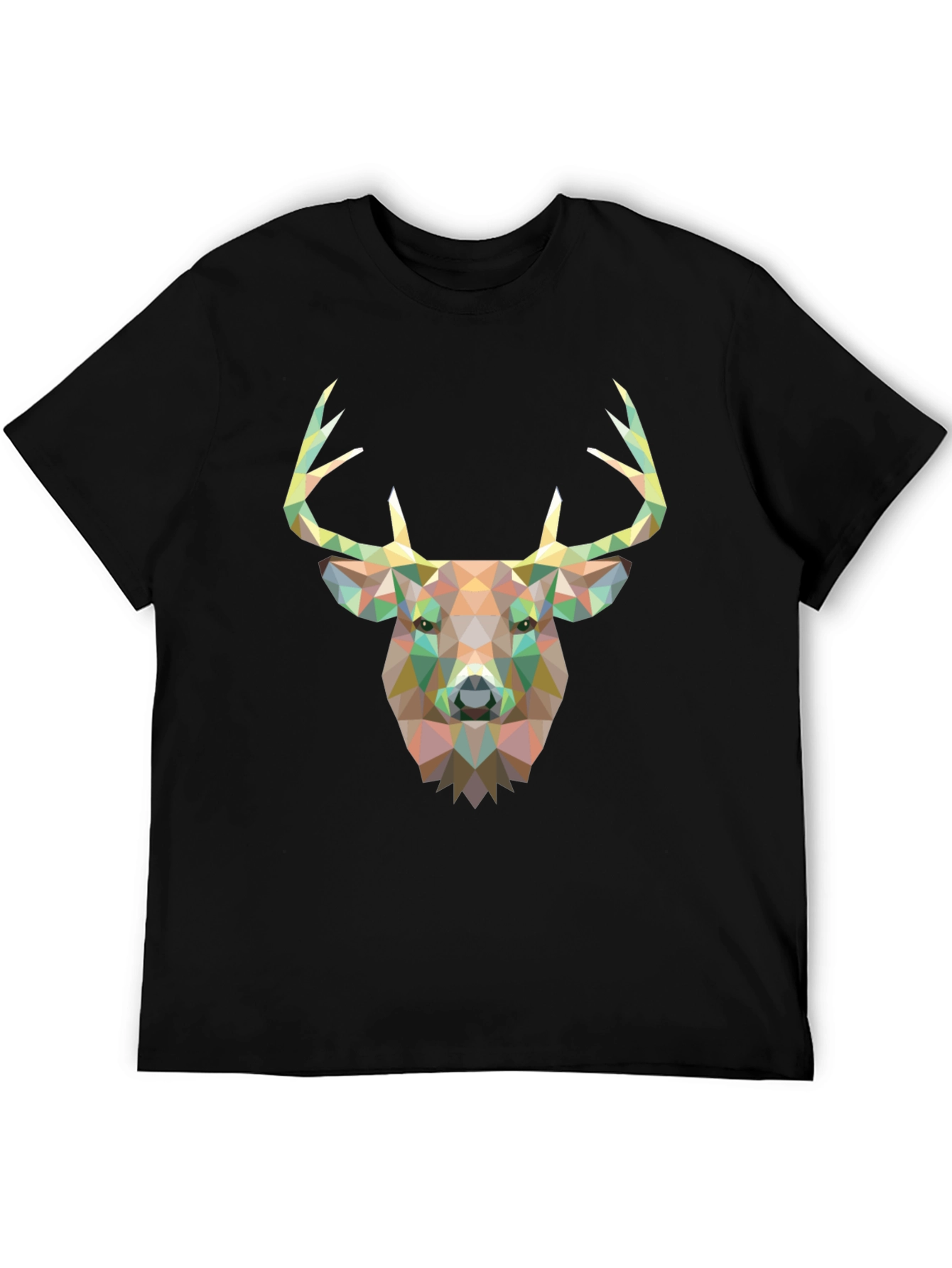 Geometric Deer Head Graphic Black T-Shirt