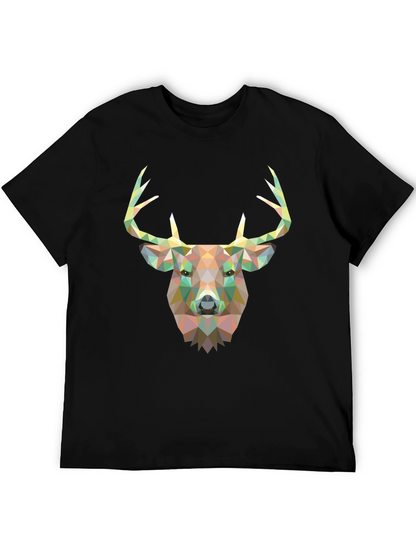 Geometric Deer Head Graphic Black T-Shirt