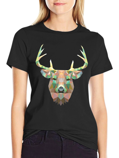 Geometric Deer Head Graphic Black T-Shirt