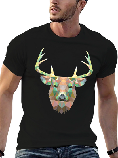 Geometric Deer Head Graphic Black T-Shirt