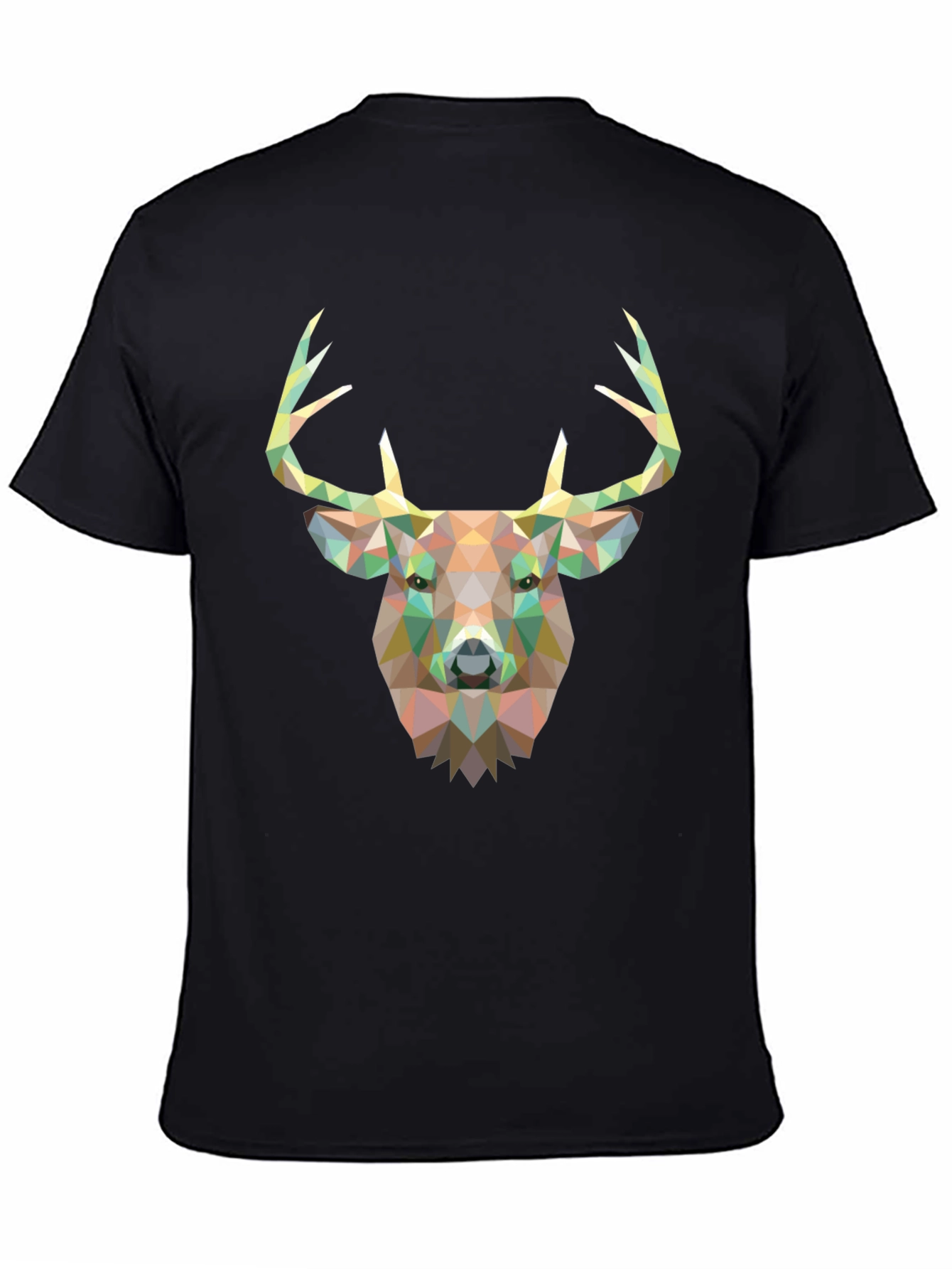 Geometric Deer Head Graphic Black T-Shirt