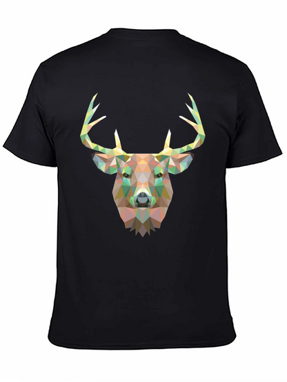 Geometric Deer Head Graphic Black T-Shirt