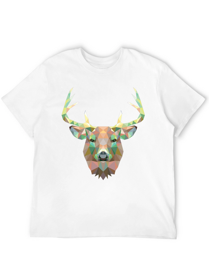 Geometric Deer Head Graphic Black T-Shirt