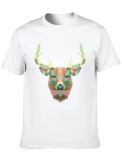 Geometric Deer Head Graphic Black T-Shirt