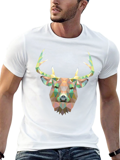 Geometric Deer Head Graphic Black T-Shirt