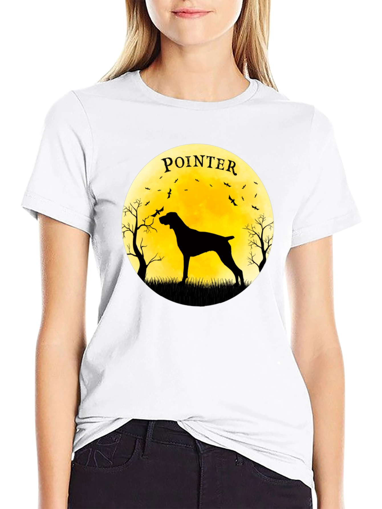 Pointer Dog Silhouette T-Shirt - Moon Graphic Tee