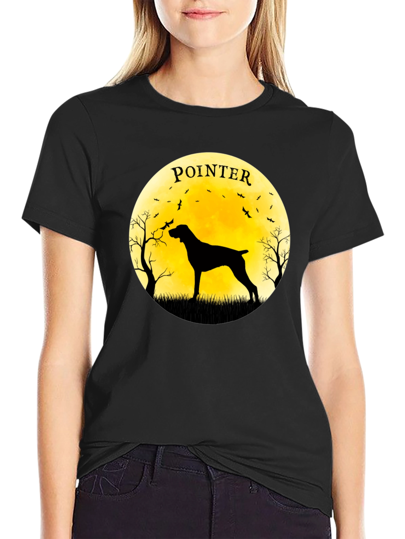 Pointer Dog Silhouette T-Shirt - Moon Graphic Tee