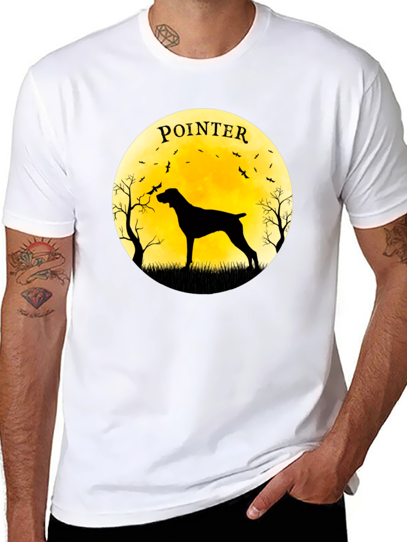 Pointer Dog Silhouette T-Shirt - Moon Graphic Tee