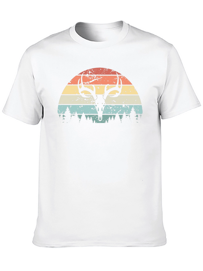 Retro Deer Skull Sunset Graphic Tee