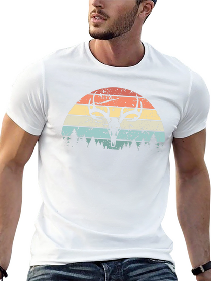 Retro Deer Skull Sunset Graphic Tee