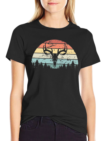 Retro Deer Skull Sunset Graphic Tee