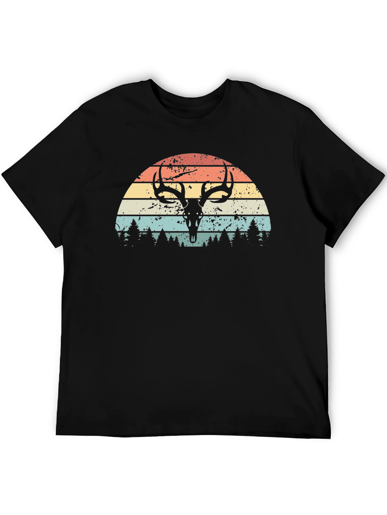 Retro Deer Skull Sunset Graphic Tee