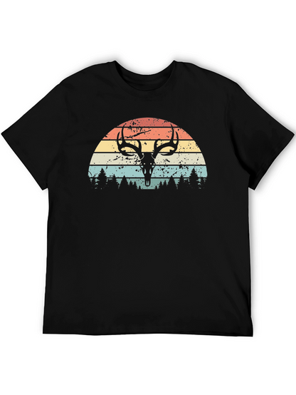Retro Deer Skull Sunset Graphic Tee
