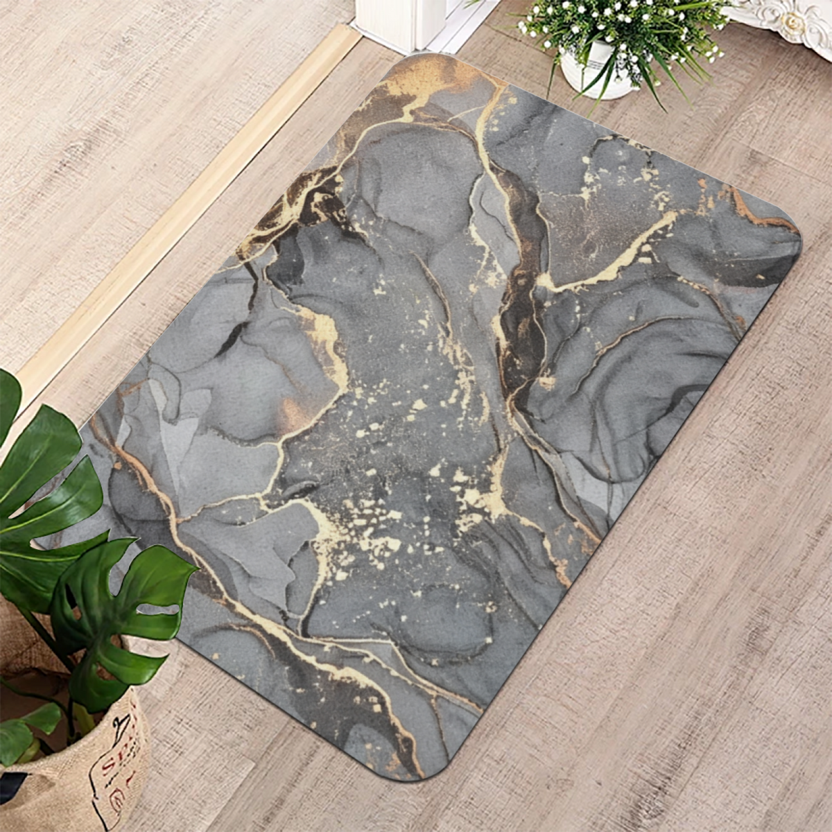 Grey Gold Vein Marble Texture Diatomite Bath Mat