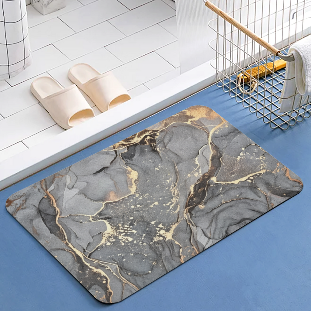 Grey Gold Vein Marble Texture Diatomite Bath Mat