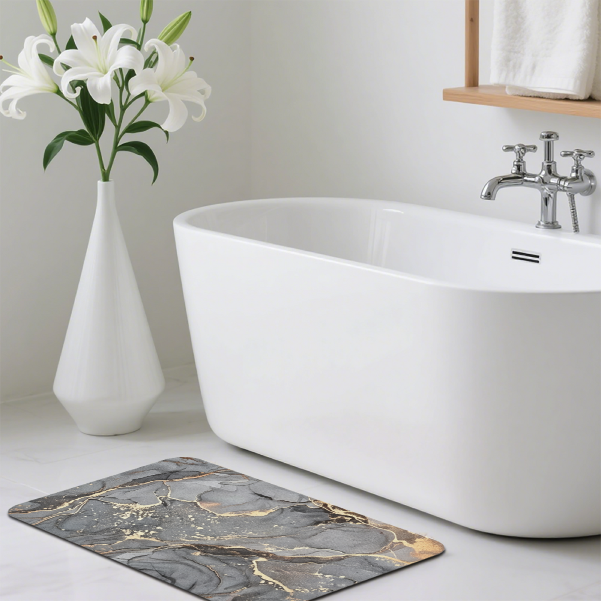 Grey Gold Vein Marble Texture Diatomite Bath Mat