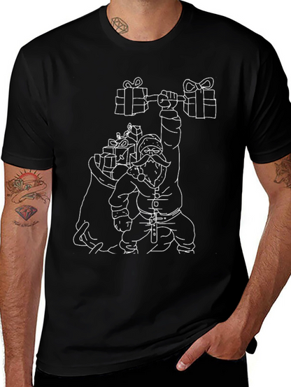 Santa Lifting Weights Graphic T-Shirt - Black