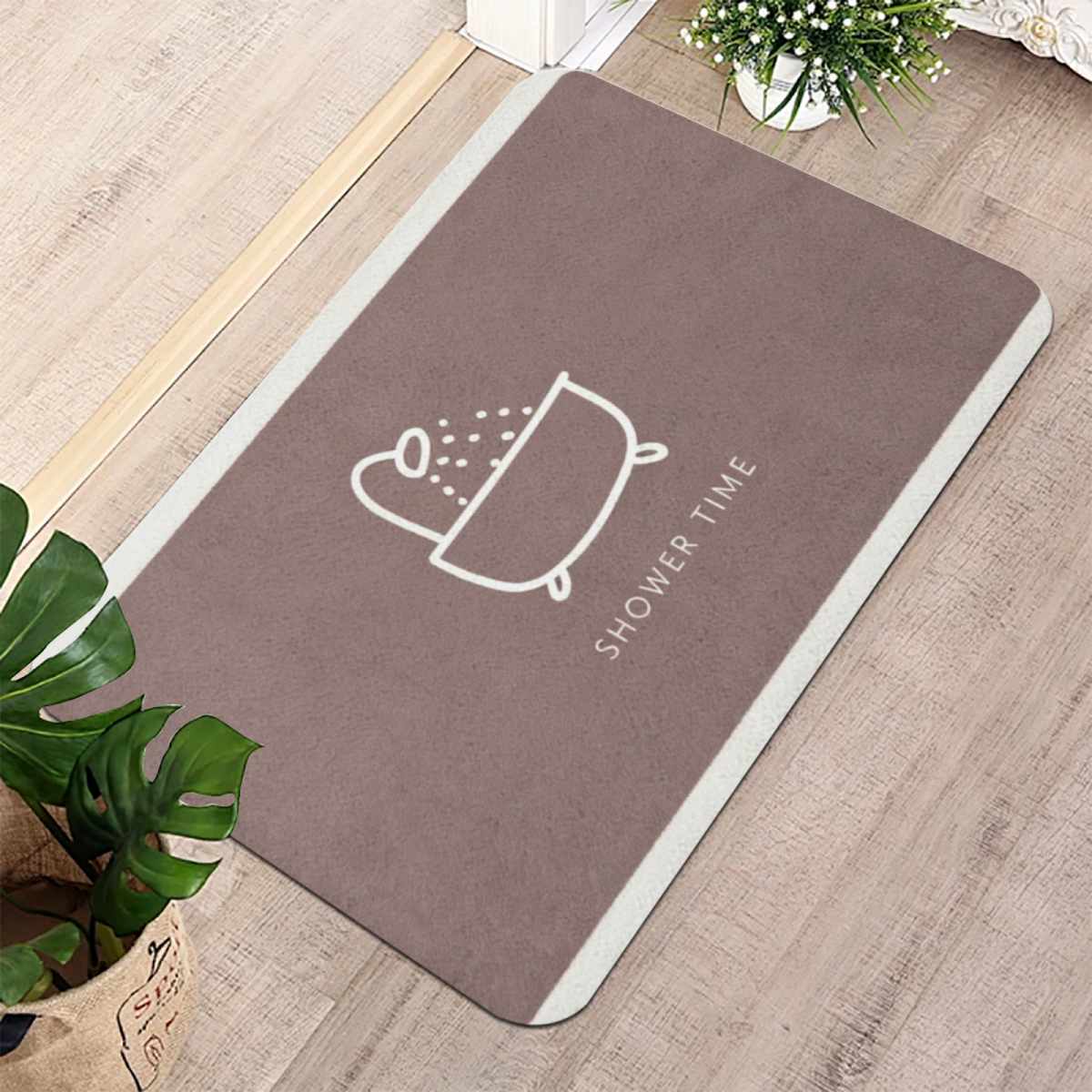Minimal Shower Time Graphic£üMinimal Shower Time Bathtub Print Diatomite Mat, Simple Modern Absorbent Bathroom Floor Mat