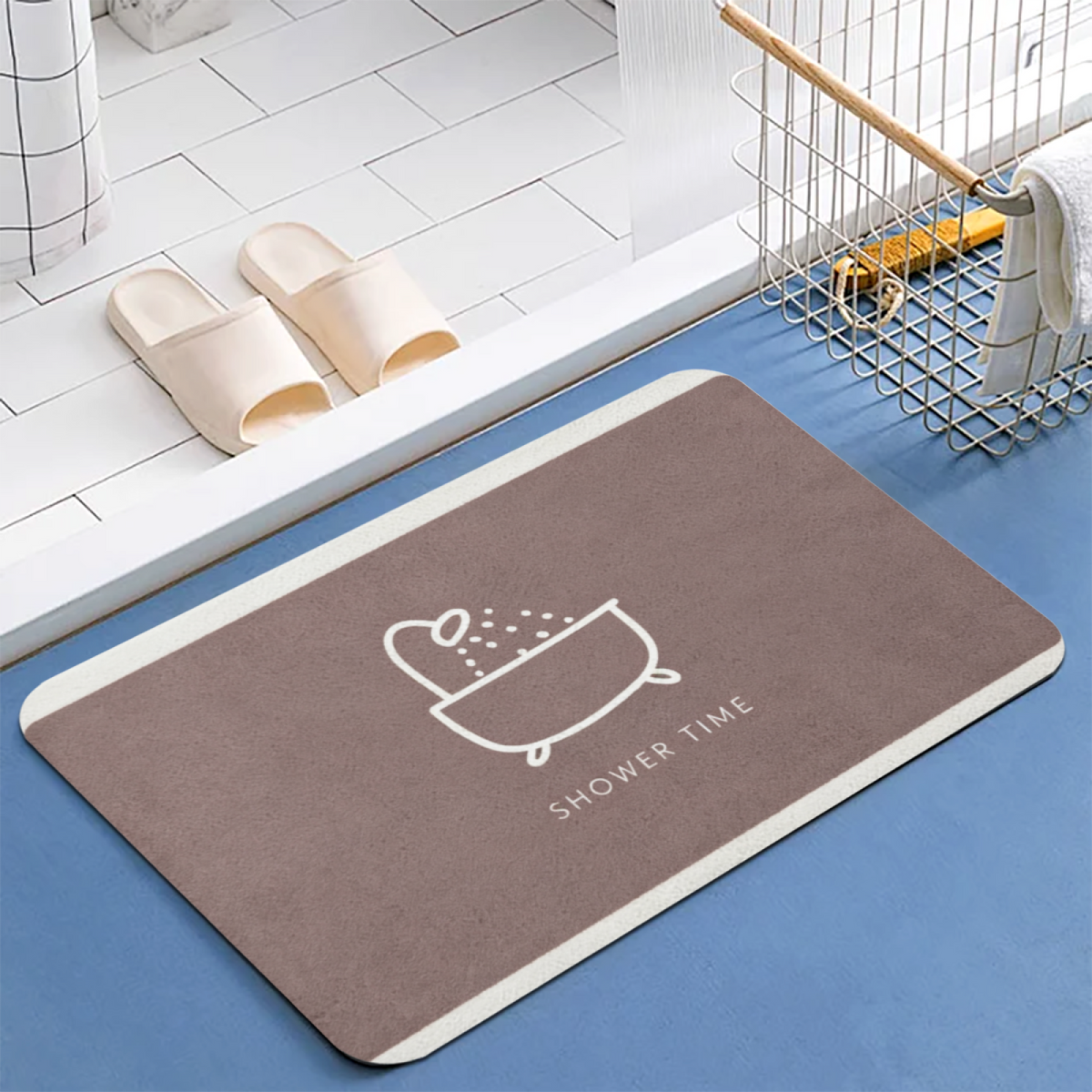Minimal Shower Time Graphic£üMinimal Shower Time Bathtub Print Diatomite Mat, Simple Modern Absorbent Bathroom Floor Mat